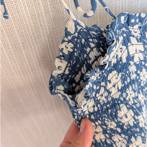 Reformation Blue Floral Print Crepe Sleeveless Square Neck Midi Dress, size M - Picture 6 of 10